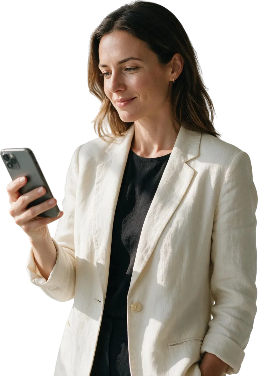 A professional checking a deal on her phone